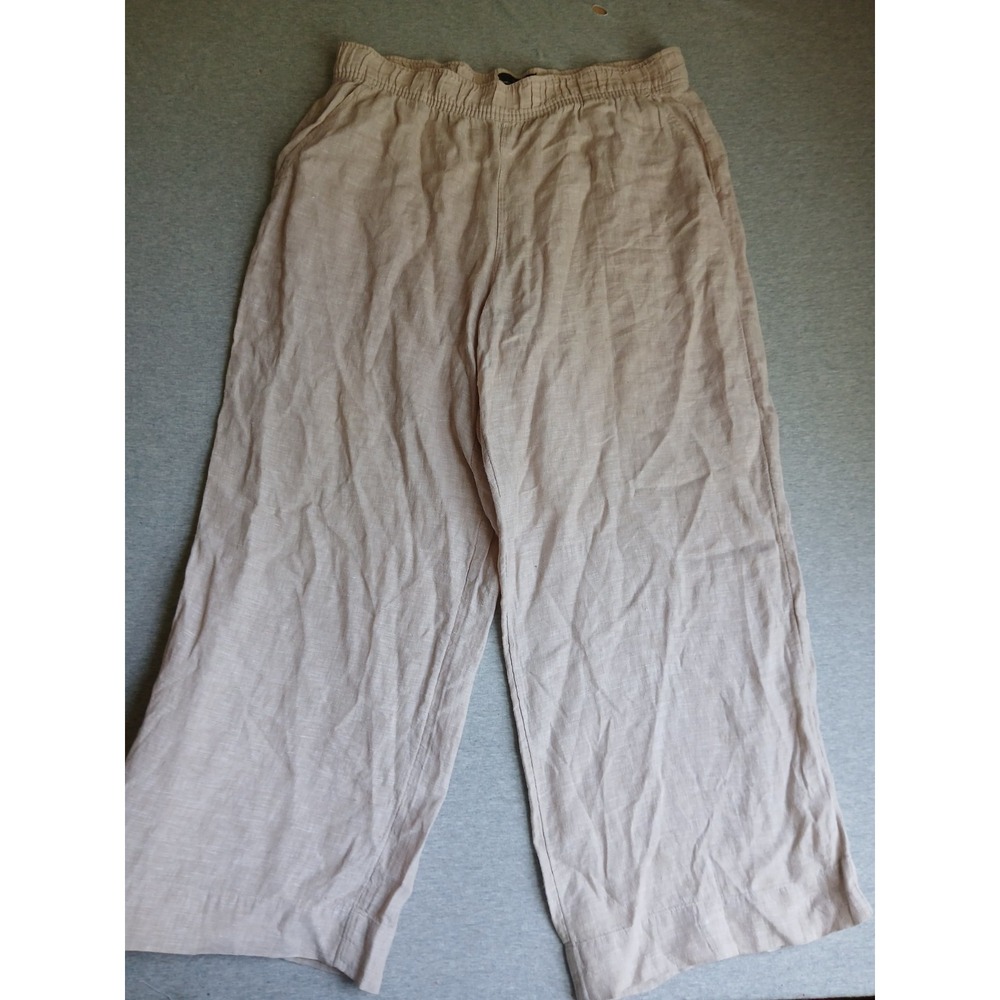 Tahari Pants Medium 100 Linen Wide Leg Pull On Resort Beach Cruise Boho Bohemian